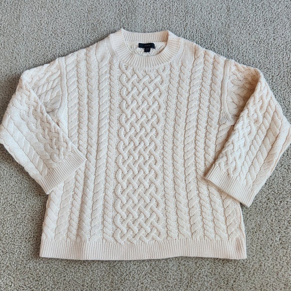 NWOT J. Crew Cotton Cashmere Cable Knit Pullover in Palest Peach RUNS BIG - Picture 1 of 10